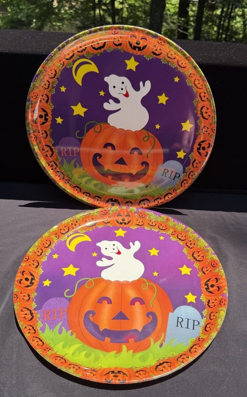 2 Vtg Large Halloween Serving Party Tombstones & Jack O'Lantern - 16.5" New!